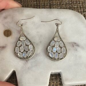 Sterling Silver rainbow moonstone Teardrop Earrings